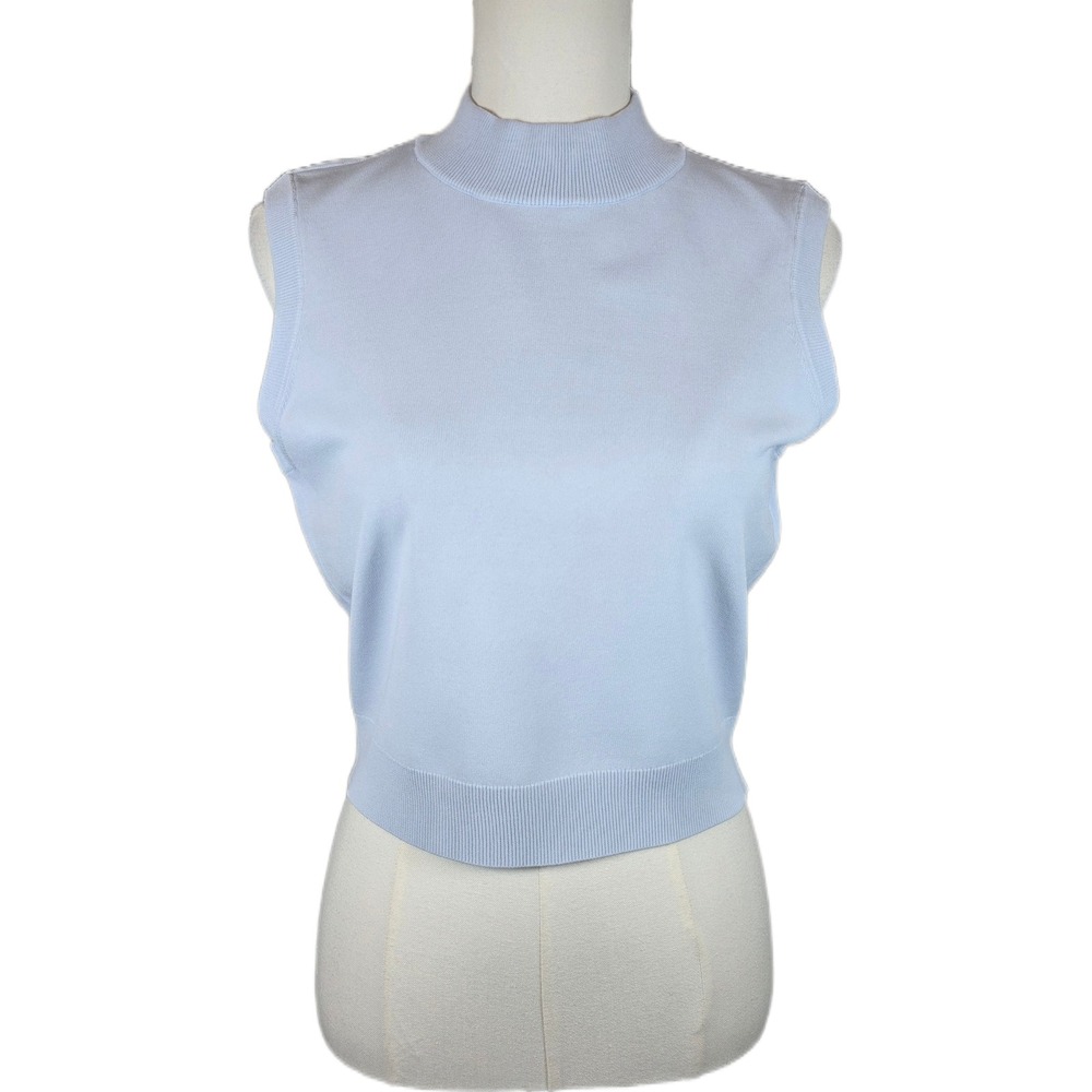 Favorite Daughter Light Blue Mock Neck Sleeveless Knit Cropped top